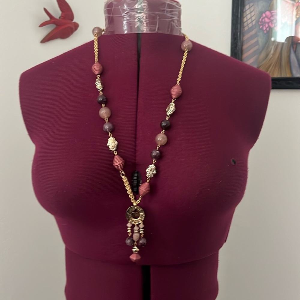 Artist made, gemstone, artsy, unique, one of a kind, tan, gold, cooper necklace